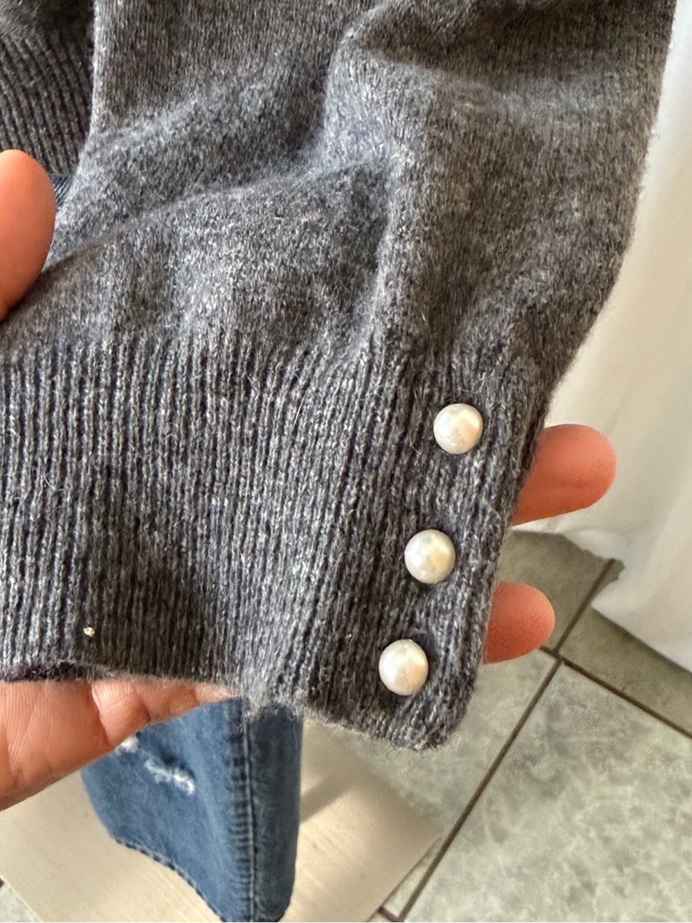 Evelyn Grace 100% Cashmere Knit Cardigan Sweater 1X Gray Button-up Minimalist. - Picture 9 of 14